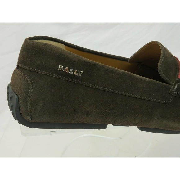 BALLY PEARCE COFFEE BROWN SUEDE WEB LOGO DRIVE LOAFERS US 10 EEE 43 ITALY main image 4